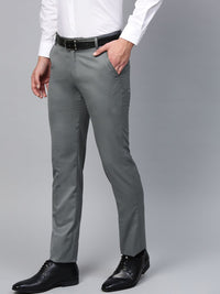 MANQ Men Grey Smart Slim Fit Solid Formal Trousers