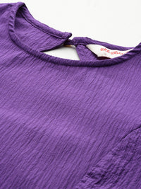 all about you Crinkled Cut-Out Back Puff Sleeve A-Line Dress