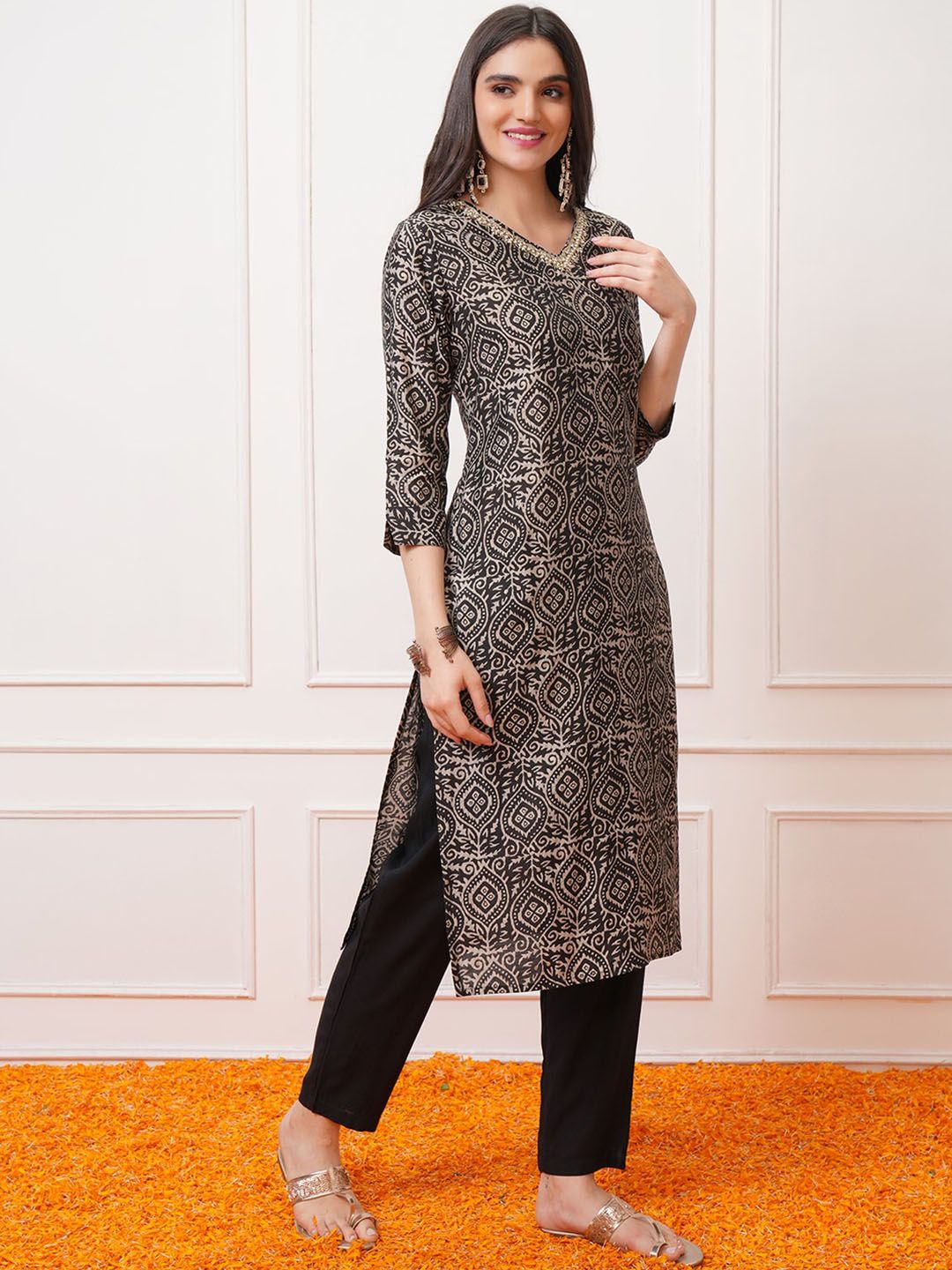 Vishudh Ethnic Motifs Printed Regular Beads and Stones Kurta with Trouser & Dupatta