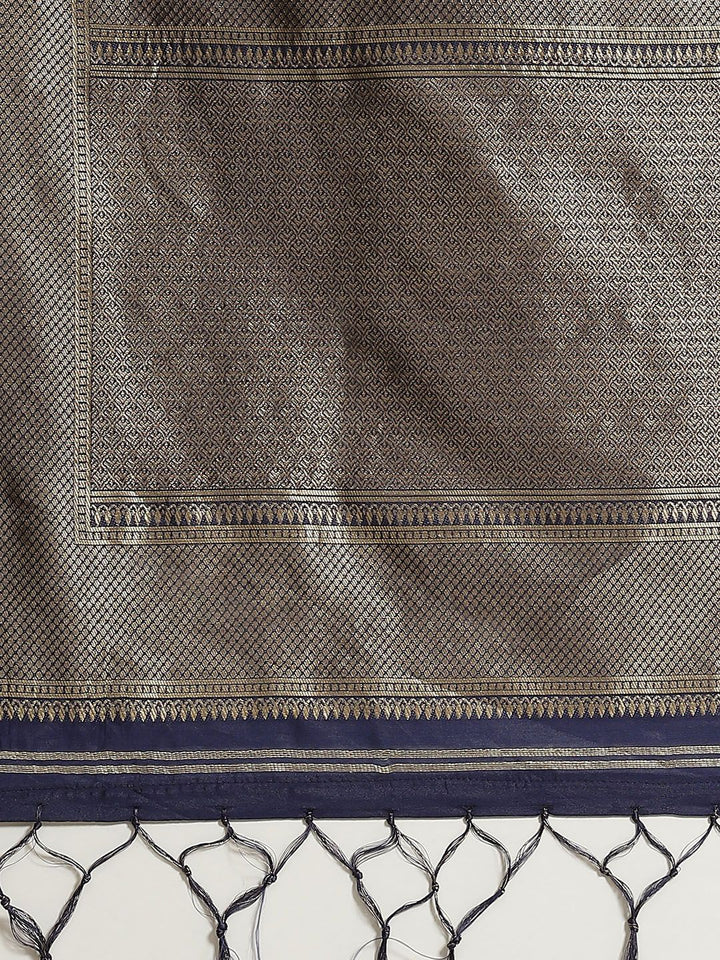 Saree mall Navy Blue & Golden Ethnic Woven Design Banarasi Saree