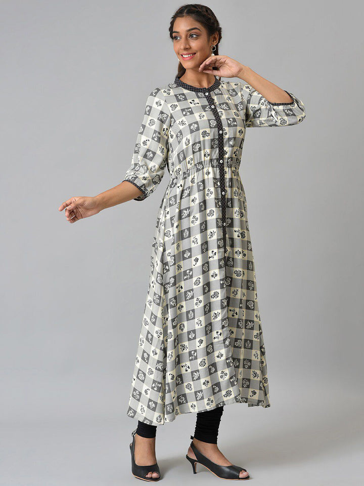 AURELIA Women Grey Ethnic Motifs Printed Anarkali Kurta