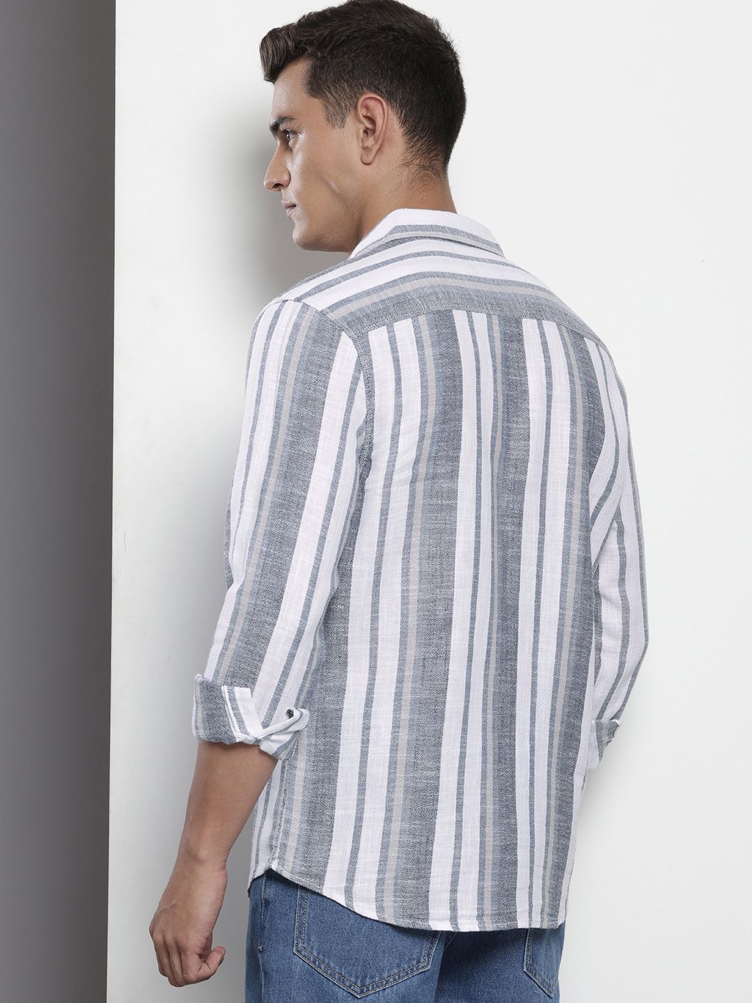 The Indian Garage Co Men Slim Fit Striped Double Flap Casual Shirt