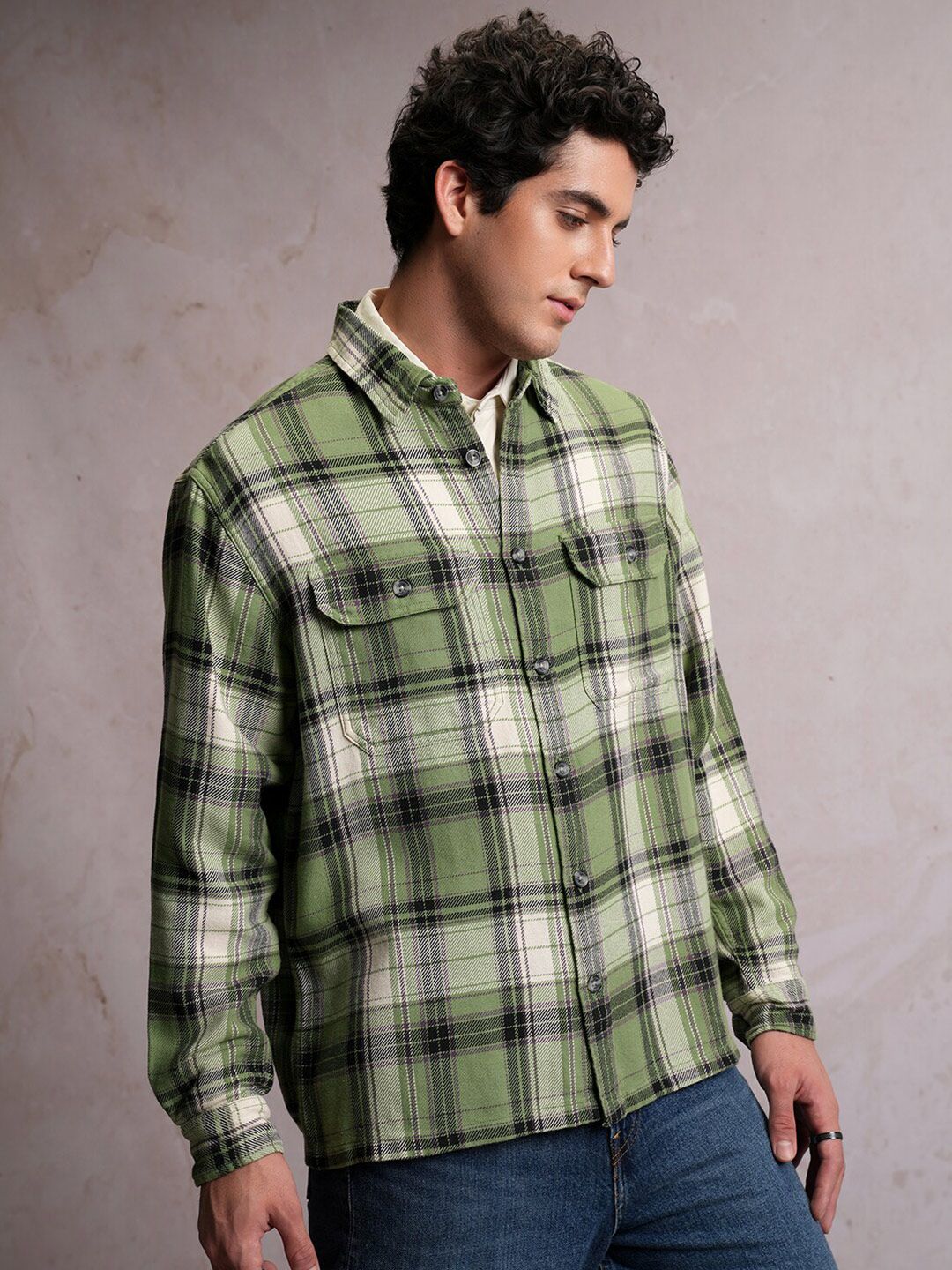 LOCOMOTIVE Textured Checked Utility Pocket Overshirt