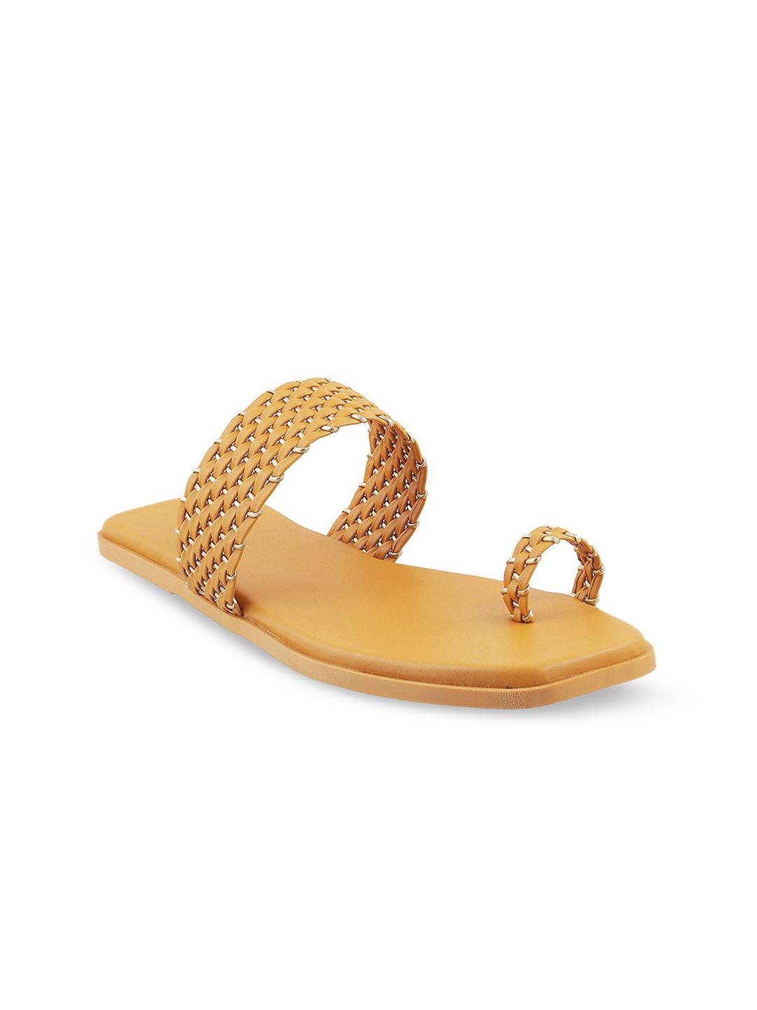 Metro Women Yellow Woven Design One Toe Flats