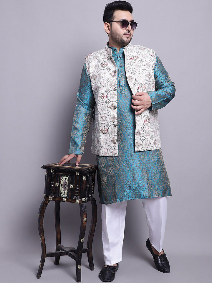 SOJANYA PLUS Ethnic Motifs Woven Design Kurta With Pyjamas & Nehru Jacket