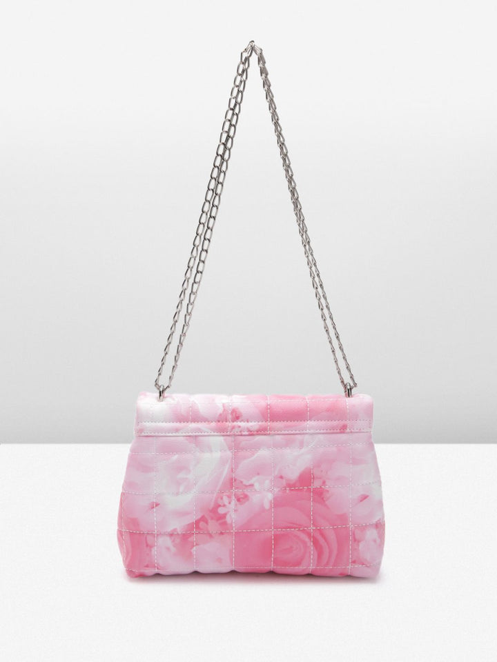 Lino Perros Floral Printed Structured Shoulder Bag with Quilted Detail