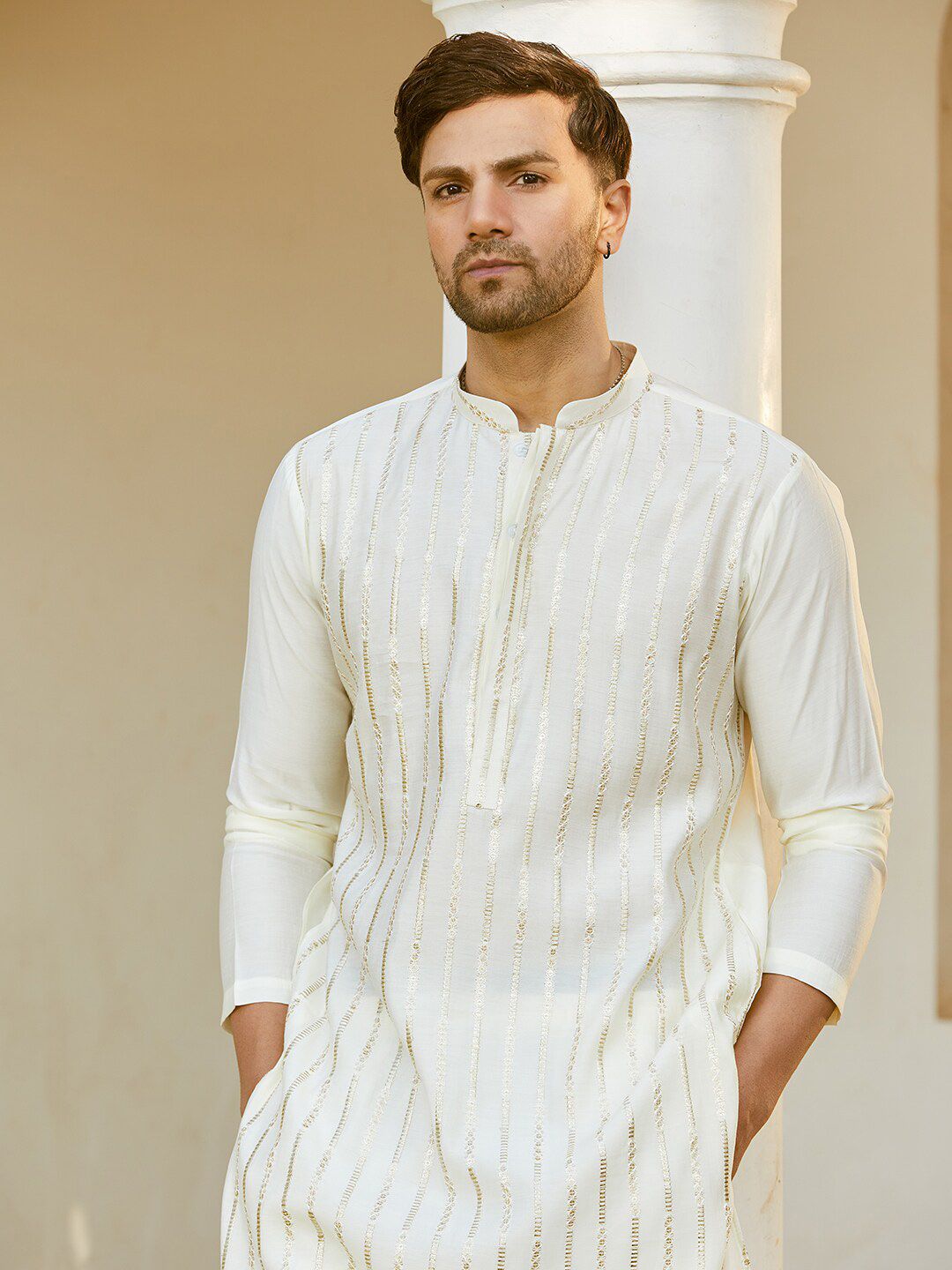 See Designs Embroidered Regular Sequinned Chanderi Silk Kurta with Pyjamas