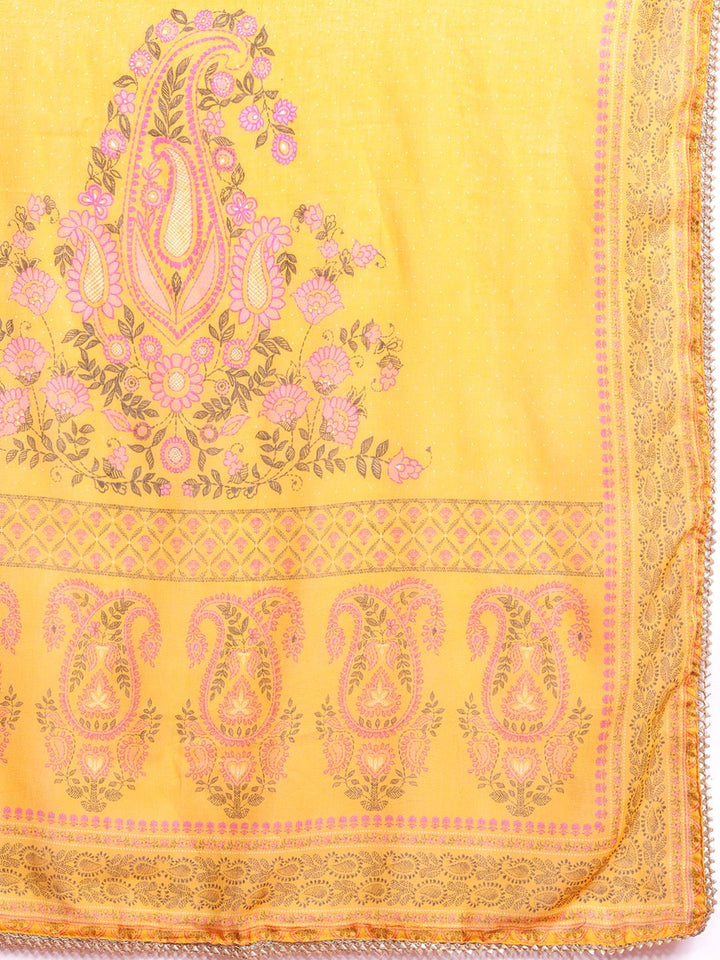 Anouk Women Floral Printed Angrakha Gotta Patti Kurta with Trousers & Dupatta