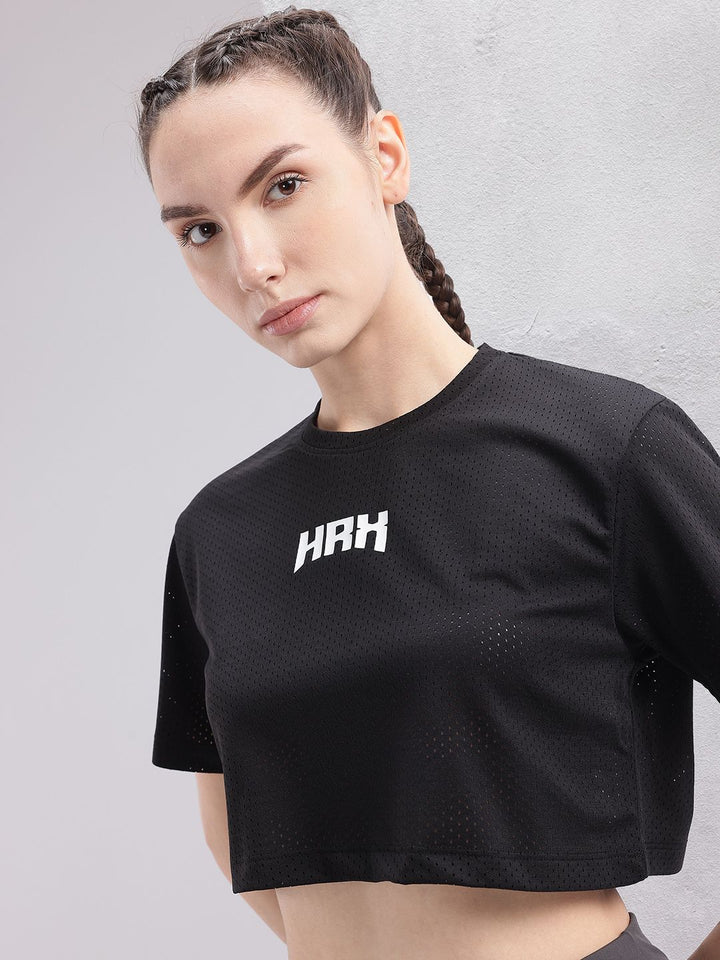 HRX by Hrithik Roshan Brand Logo Printed Relaxed Training Crop T-shirt