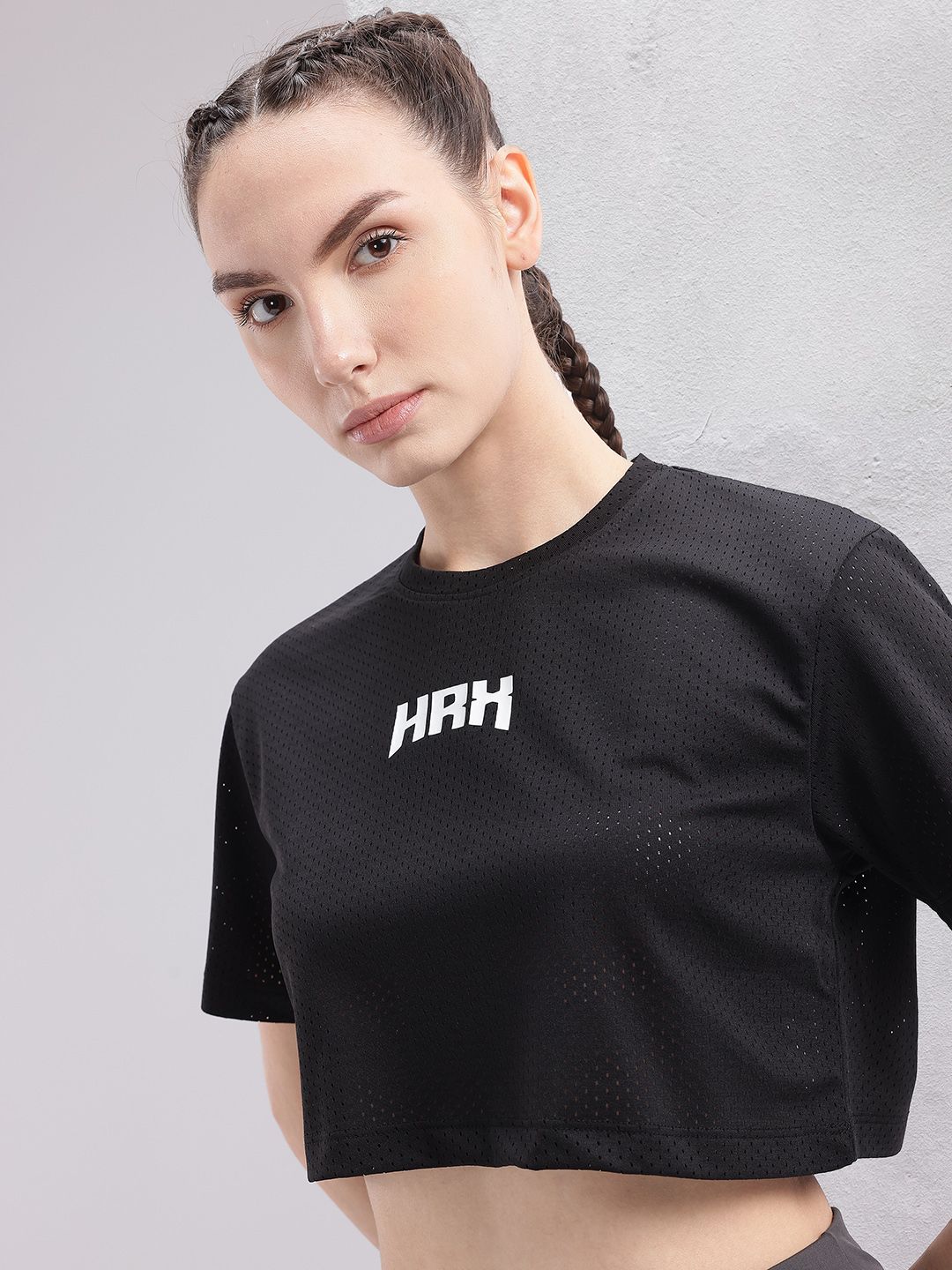 HRX by Hrithik Roshan Brand Logo Printed Relaxed Training Crop T-shirt