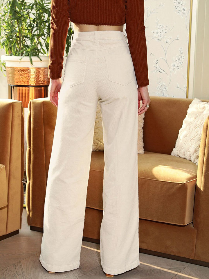 STREET 9 Women Beige Loose Fit High-Rise Cotton Trousers