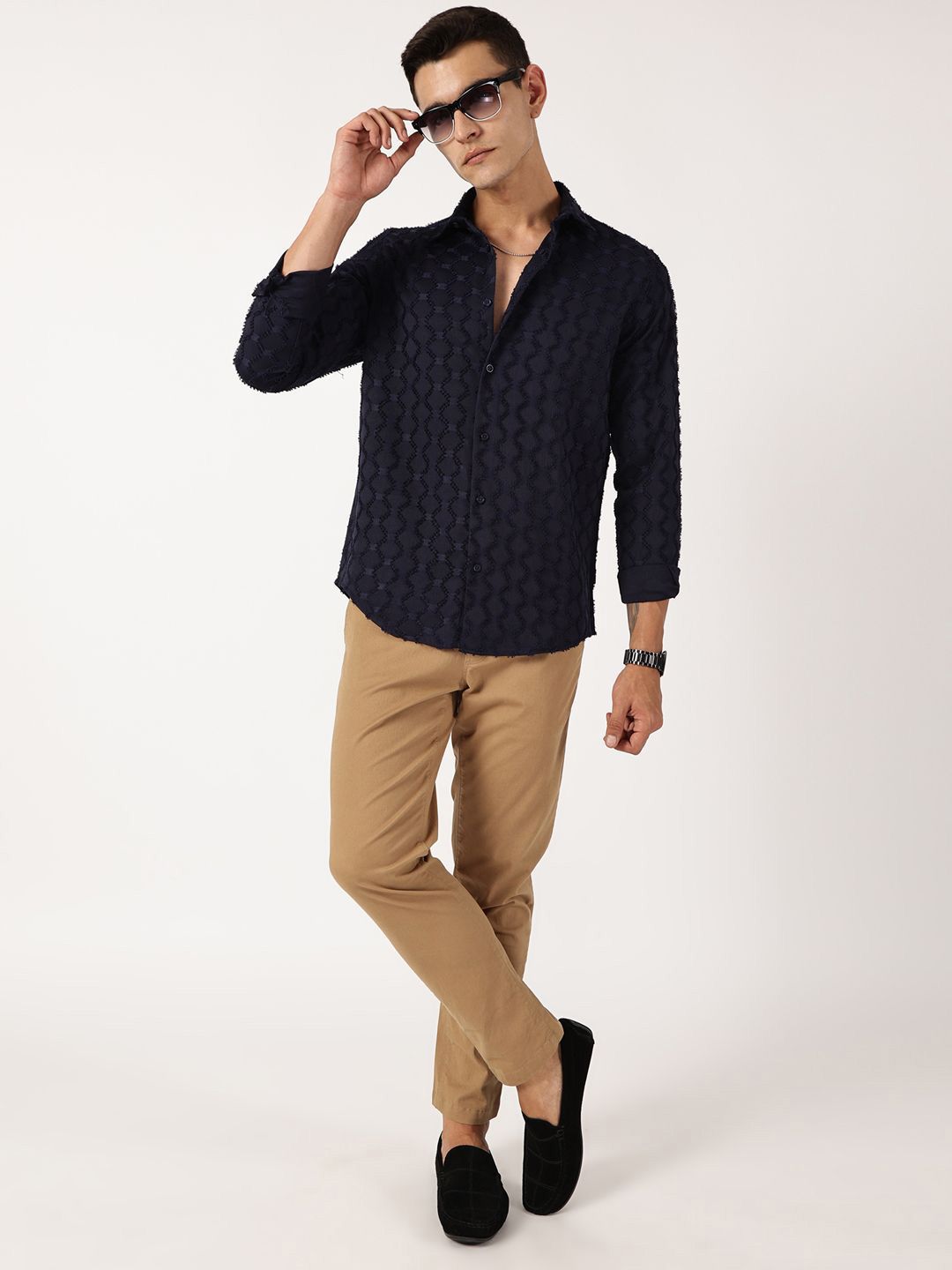 Thomas Scott Men Premium Spread Collar Textured Casual Shirt