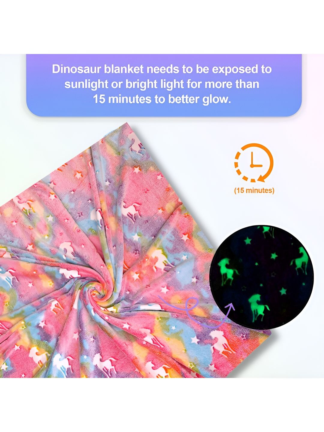 Cortina Glow In The Dark Peach-Coloured & Blue Printed Fleece AC Room Single Bed Blanket