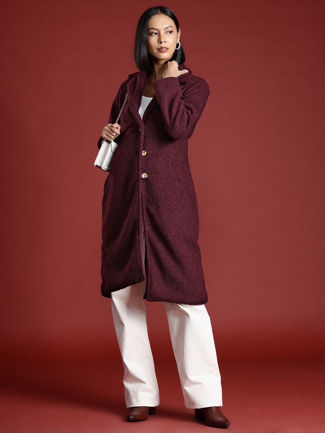 all about you Notched Lapel Sherpa Longline Overcoat