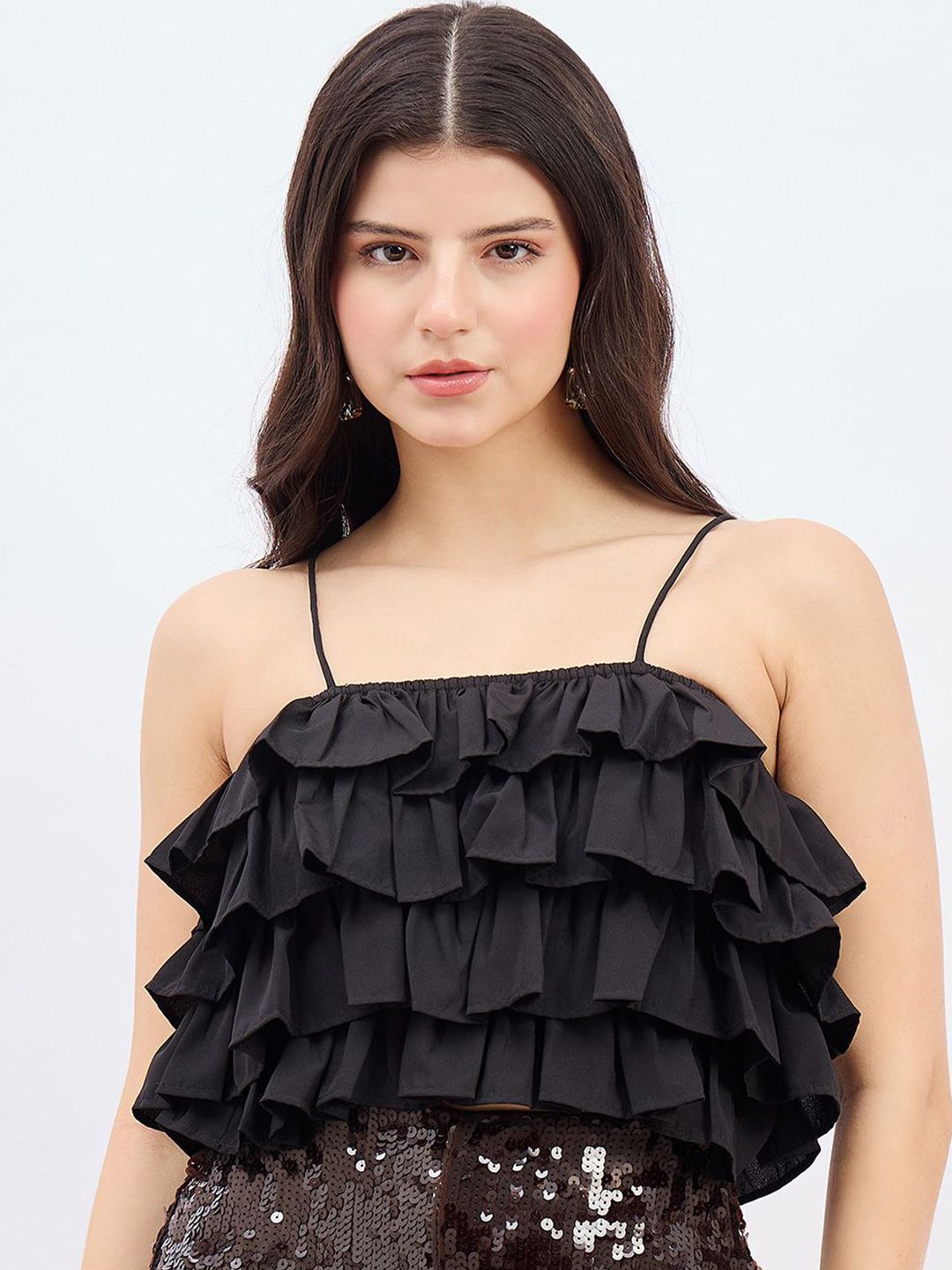 Berrylush Women Ruffles Fitted Crop Top