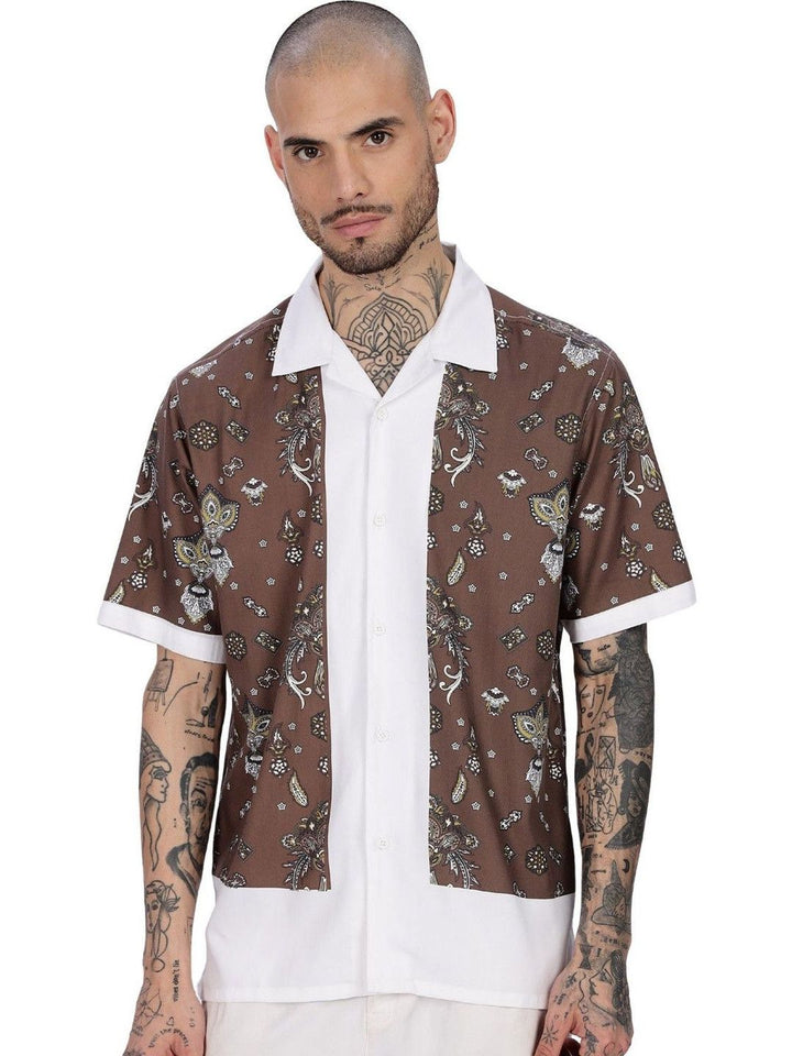 Eszett Bandana Ethnic Motifs Printed Cuban Collar Cotton Shirt