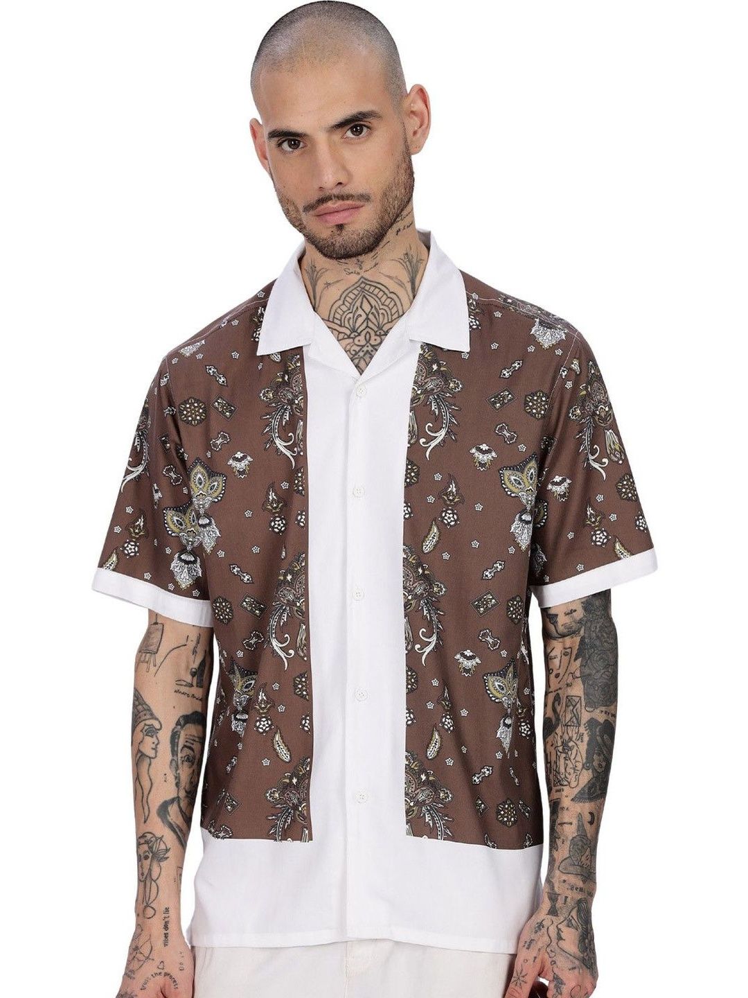 Eszett Bandana Ethnic Motifs Printed Cuban Collar Cotton Shirt