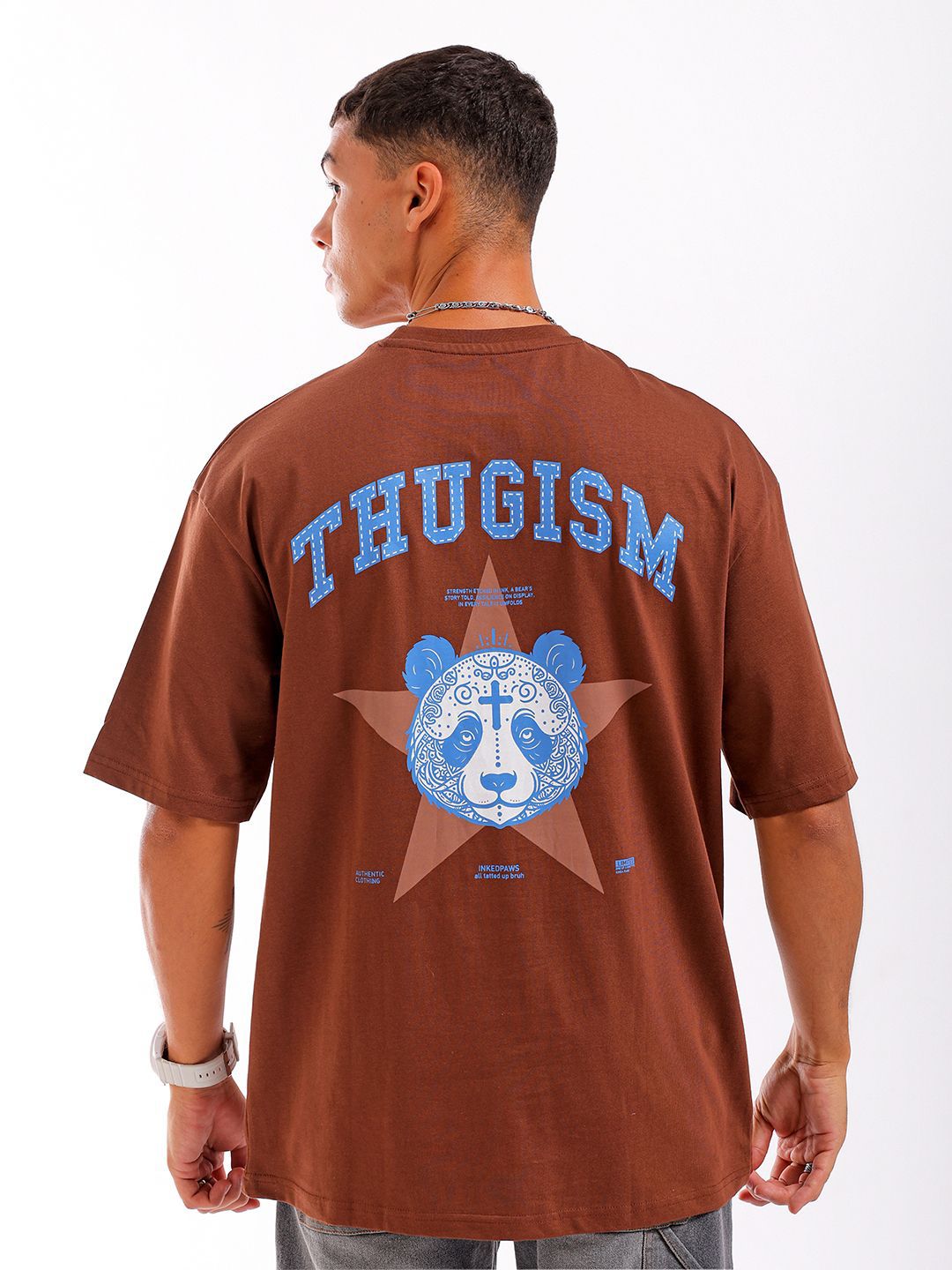 The Indian Garage Co Men Back Printed Round Neck Boxy Oversized T-shirt