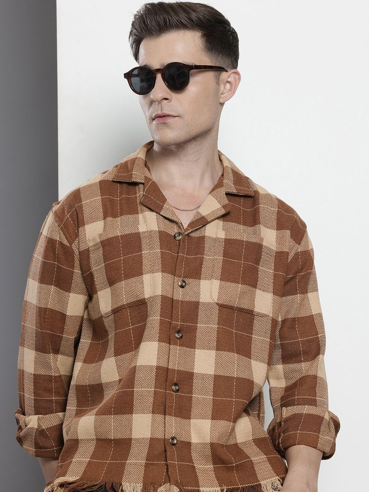The Indian Garage Co Pure Cotton Checked & Textured Relaxed Fit Casual Shirt