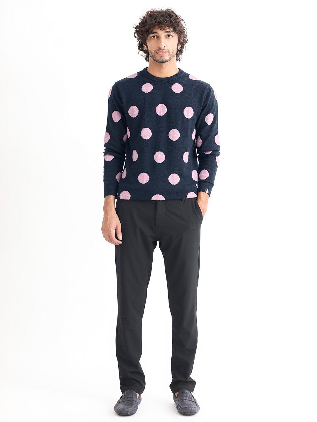 RARE RABBIT Men Deremy Crew Neck Geometric Printed Sweater