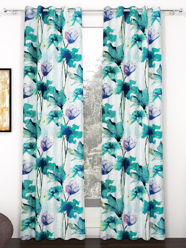 Story@home White & Pink 2 Pieces Floral Door Curtain