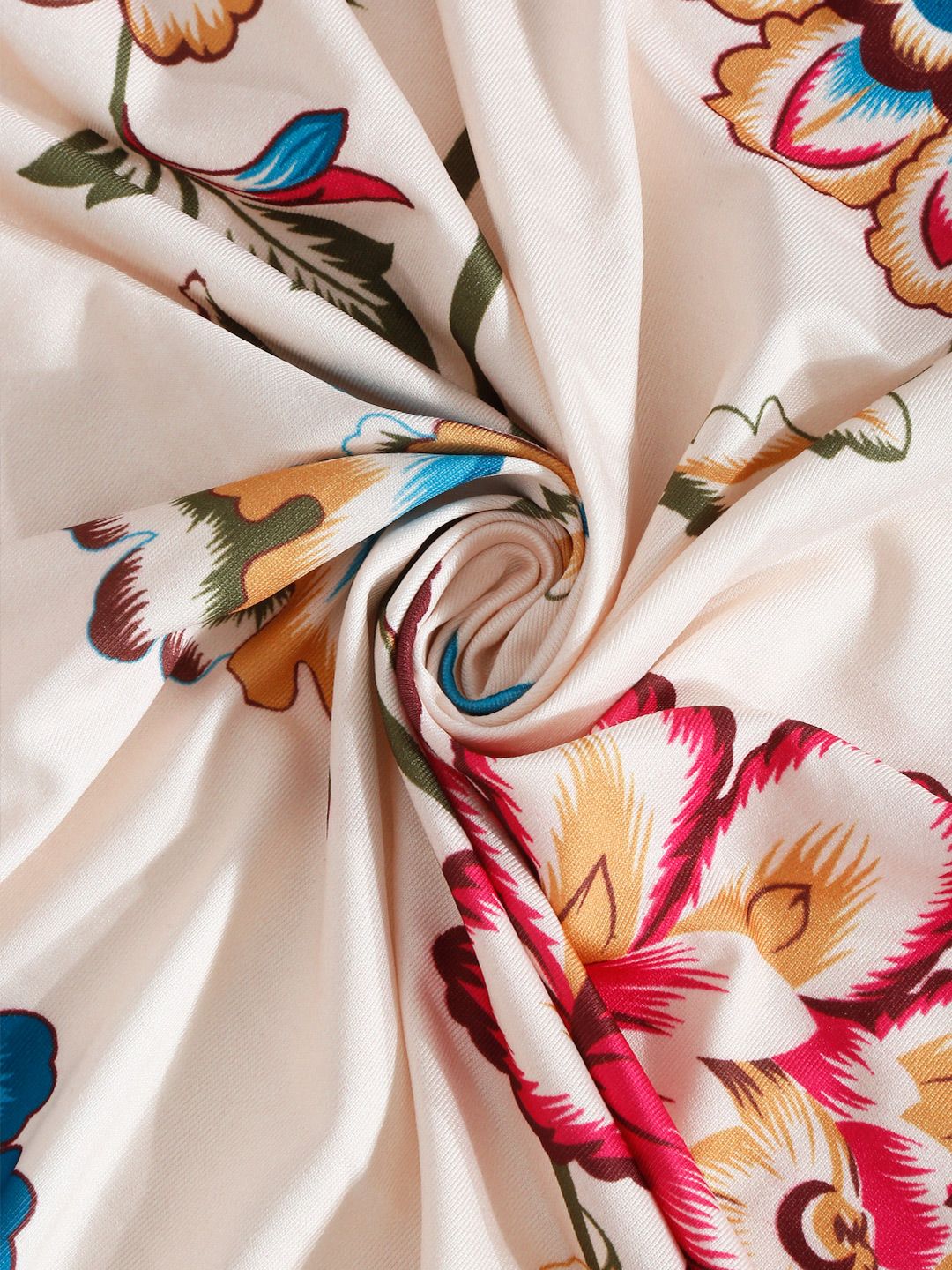 Cortina Beige & Turquoise Blue Floral Printed Three Seater Sofa Cover