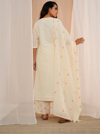 Libas Floral Embroidered Thread Work Pure Cotton Kurta With Palazzos & Dupatta
