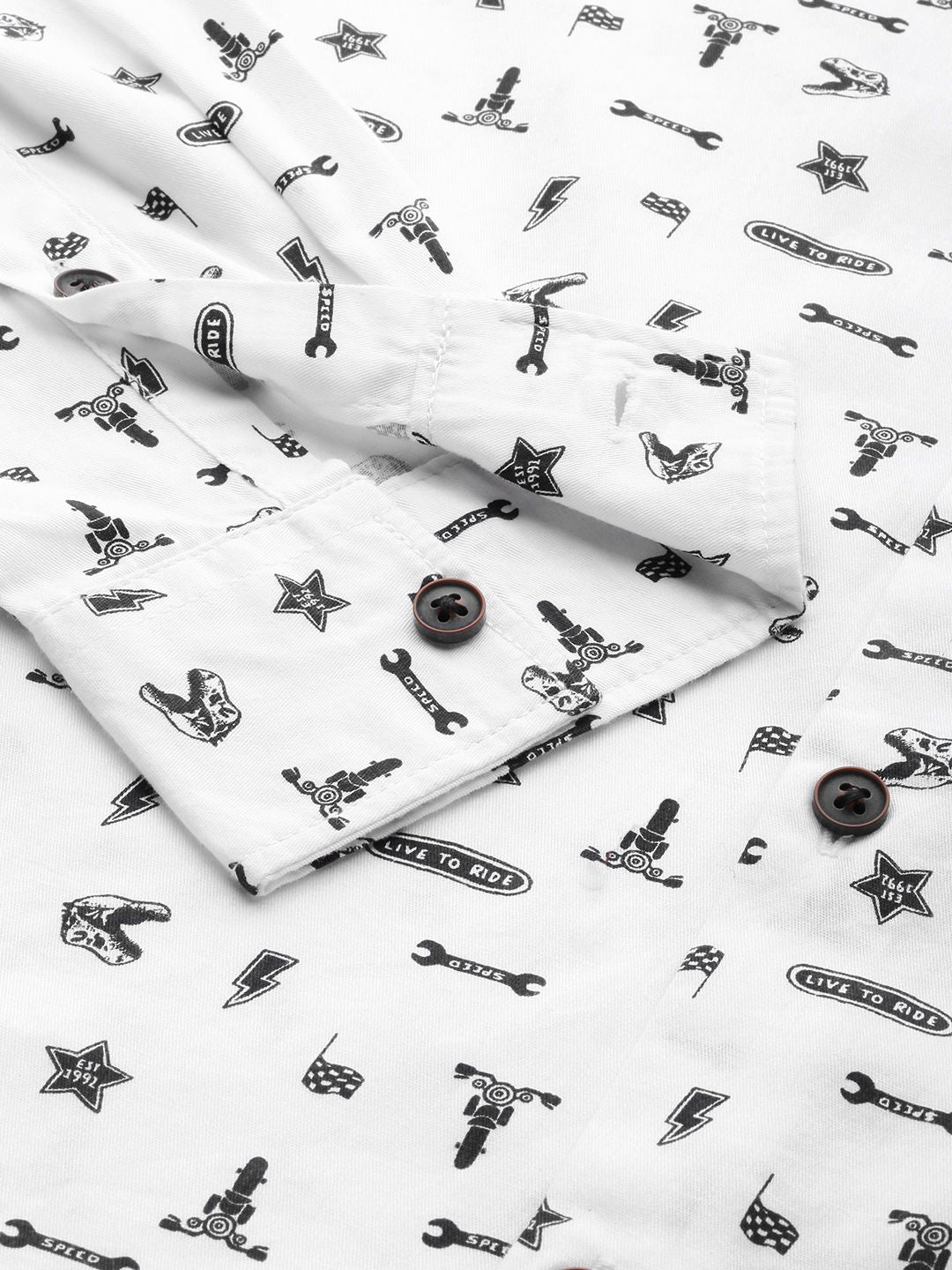 The Indian Garage Co Men White & Black Slim Fit Printed Casual Shirt