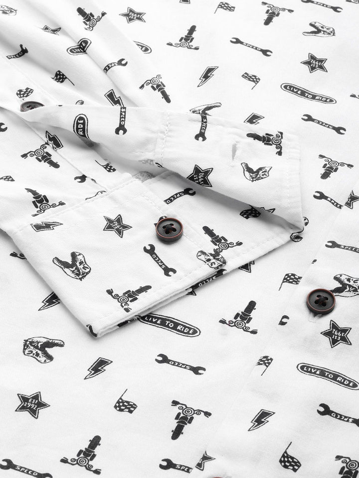 The Indian Garage Co Men White & Black Slim Fit Printed Casual Shirt