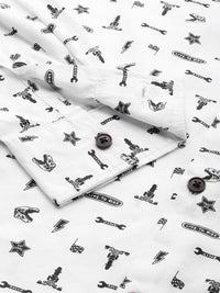 The Indian Garage Co Men White & Black Slim Fit Printed Casual Shirt