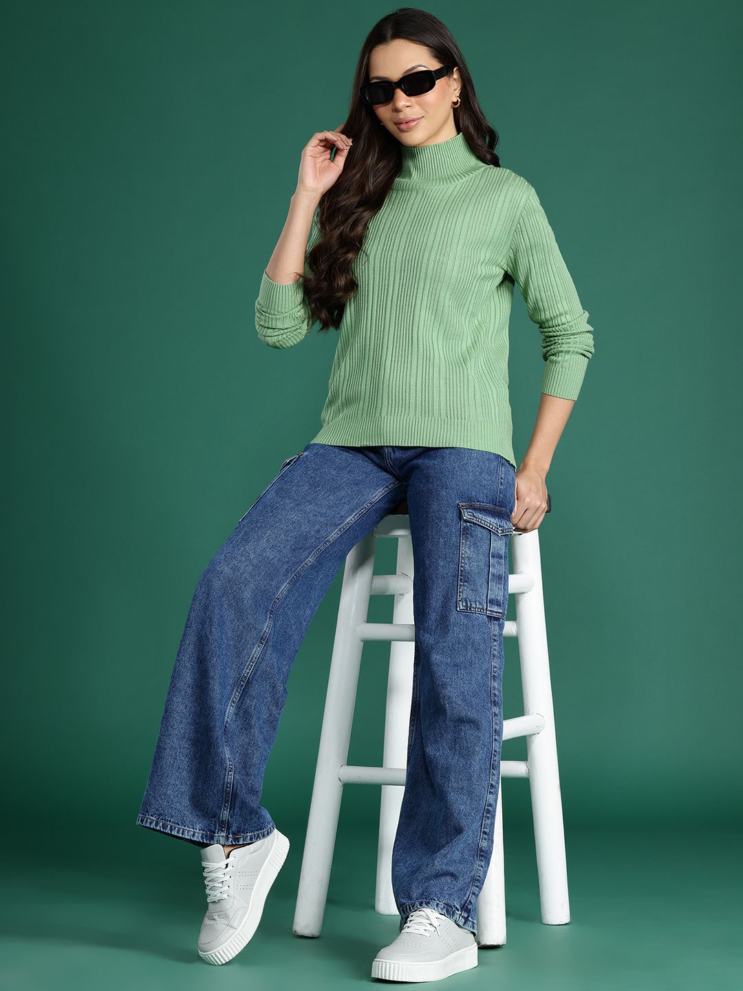 DressBerry Acrylic Turtle Neck Ribbed Pullover