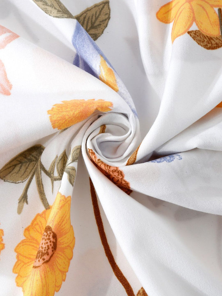 KLOTTHE Genoa White Floral Polycotton 300 TC Dilengkapi Cadar King Halus dengan 2 Sarung Bantal-98 x 87 inci