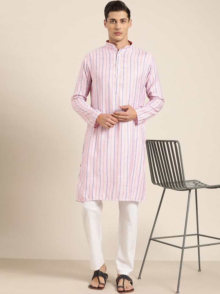 SOJANYA Lelaki Kurta Berjalur Merah Jambu & Biru