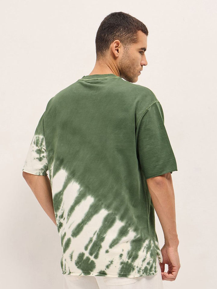 THE BEAR HOUSE Men Dyed Round Neck Cotton Oversized T-shirt