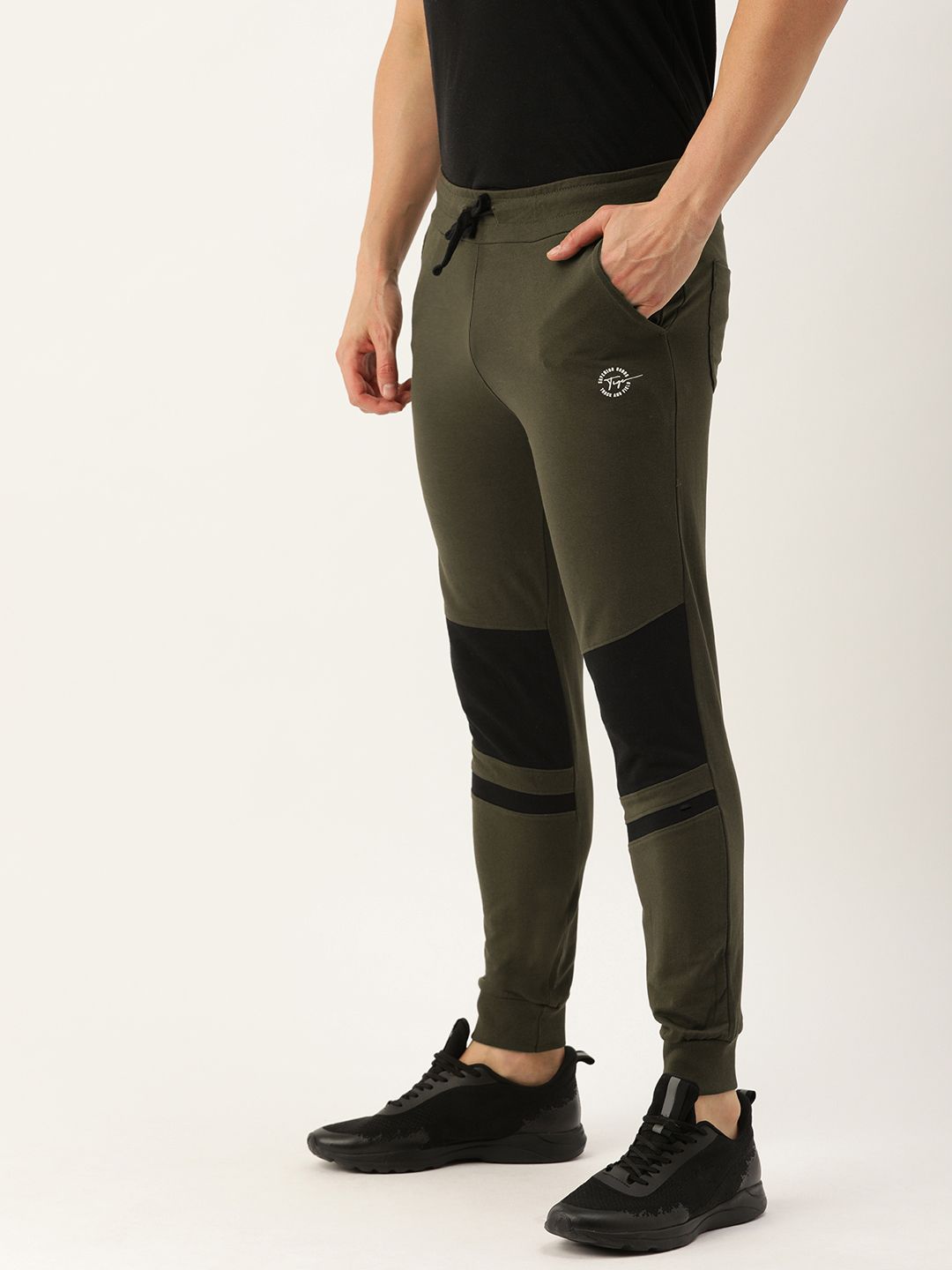 The Indian Garage Co Men Olive Green Solid Straight Fit Joggers With Printed Detailing