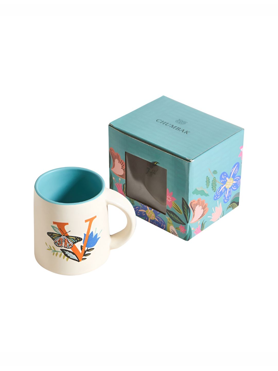 Chumbak Off White & Orange Printed Ceramic Glossy Mug 300 ml