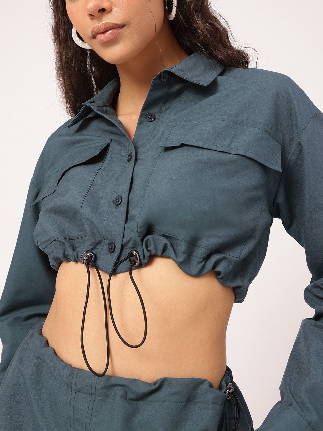 DressBerry Relaxed Refinement Crop Shirt & Parachute Pants Co-Ords with Toggles