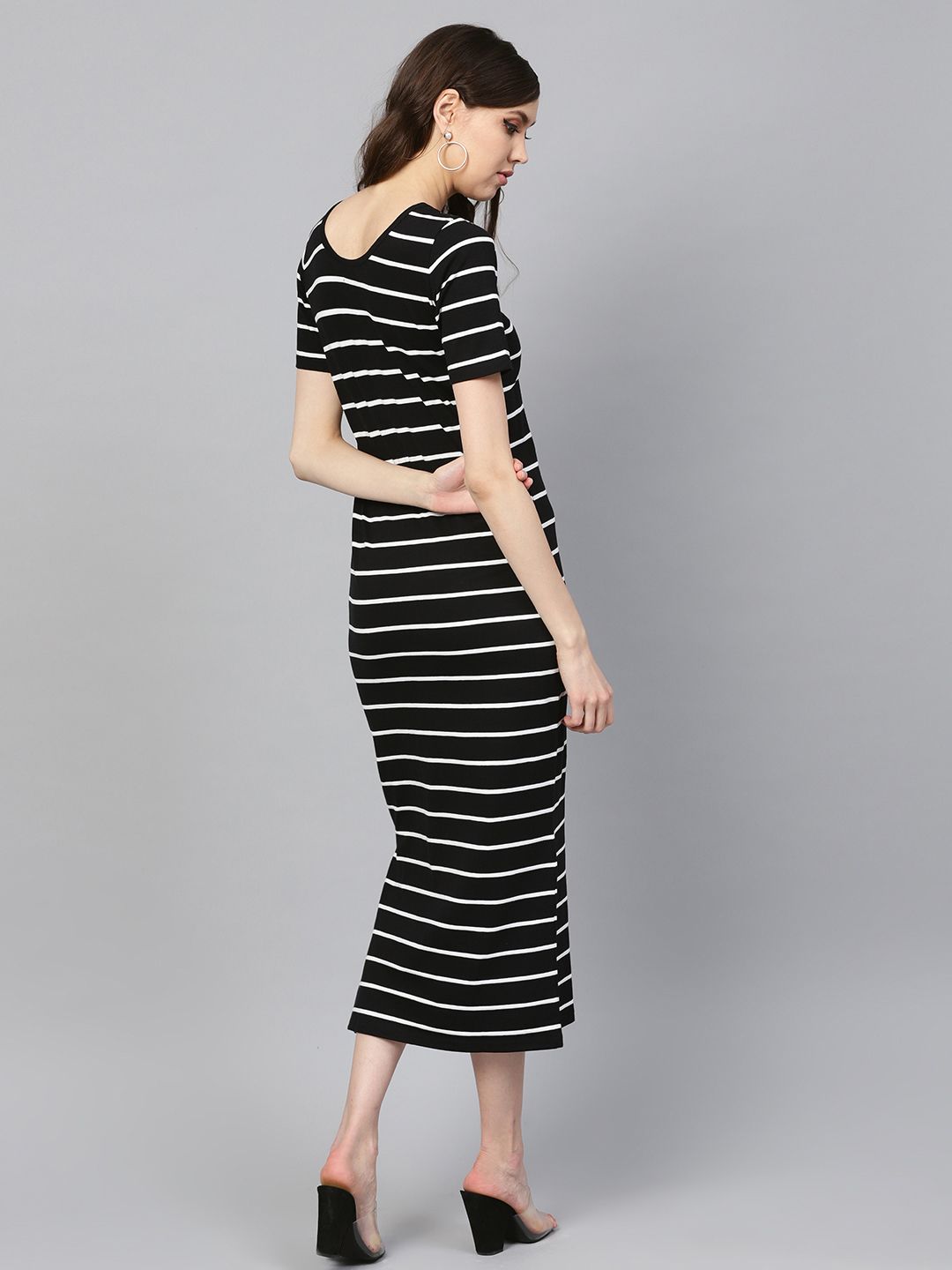 SASSAFRAS Black & White Striped T-shirt Dress