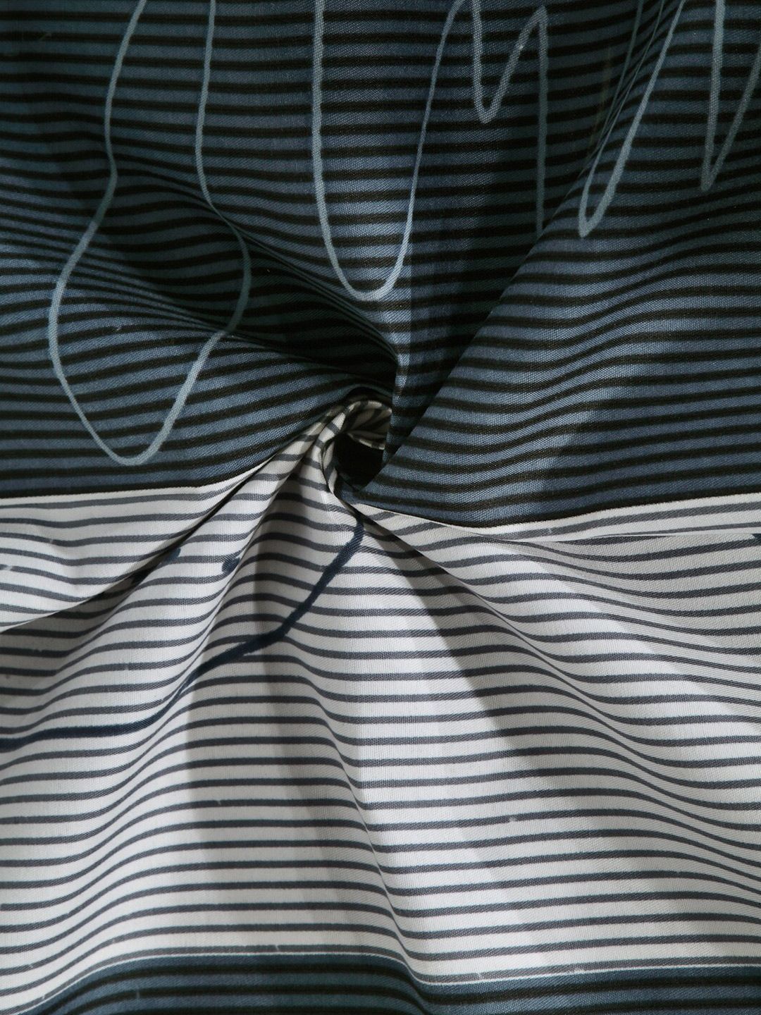 KLOTTHE Blue 300 TC Striped Cotton Blend Double King Bed Sheet with 2 Pillow Covers