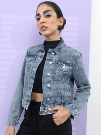 Tokyo Talkies Women Blue Solid Denim Jacket