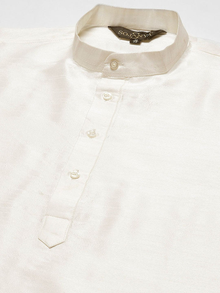 SOJANYA Men Cream-Coloured Kurta with Churidar