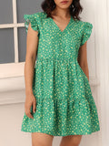 DressBerry Chic Floral Printed Flutter Sleeve Gathered Tiered A-Line Mini Dress