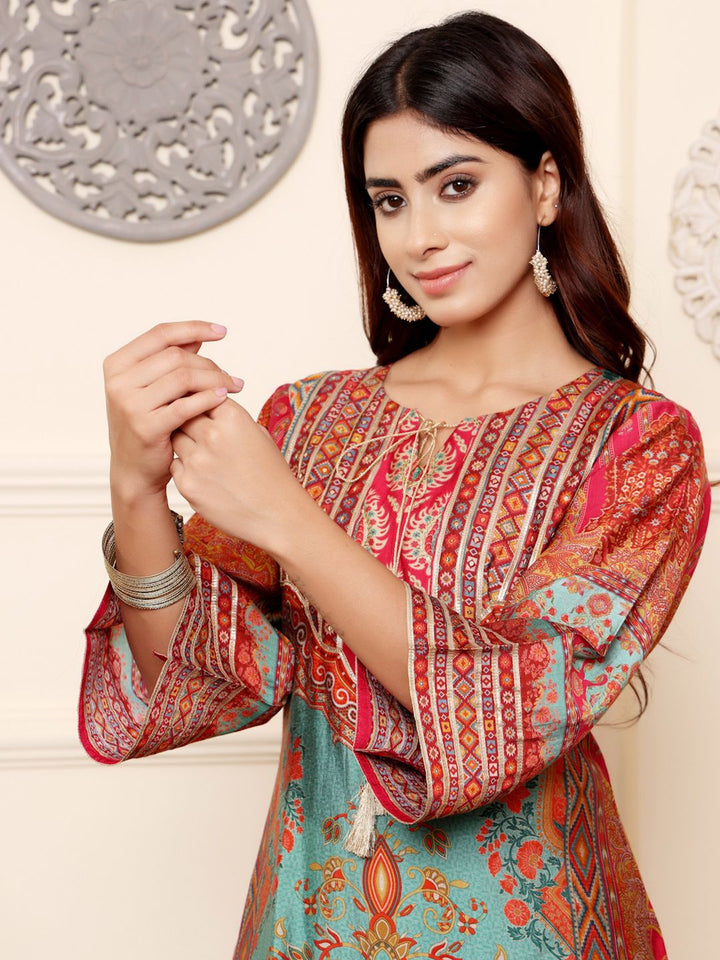 Varanga Ethnic Motifs Printed Chanderi Silk Kurta With Trousers And Dupatta