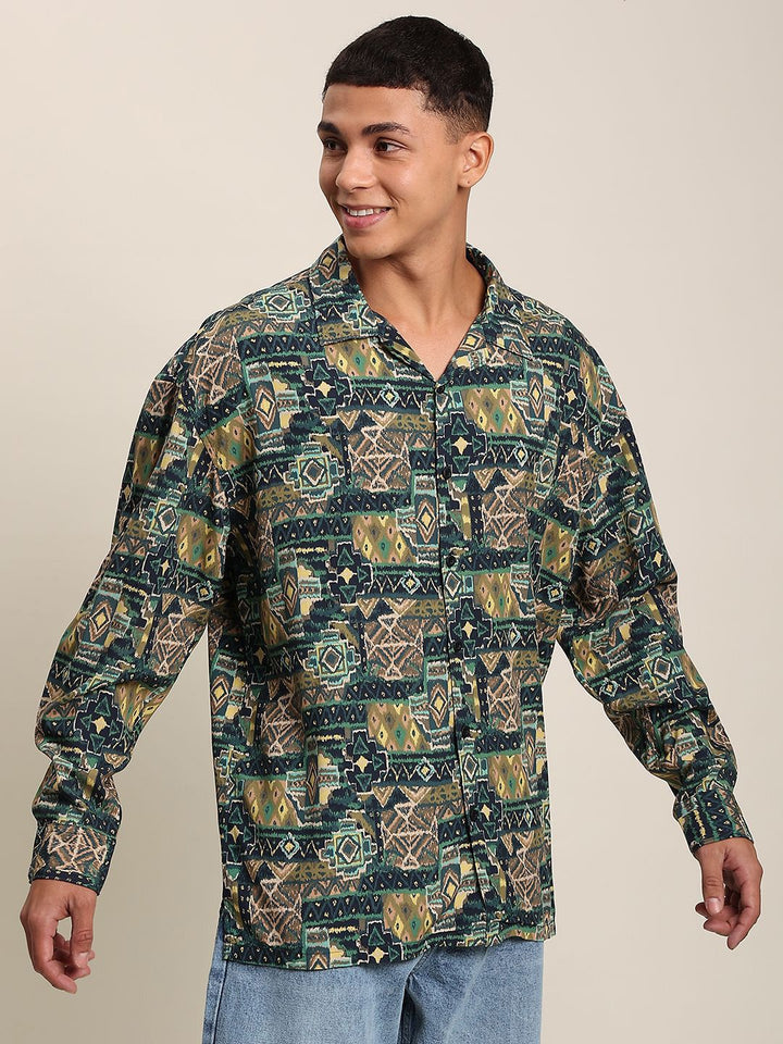 Bene Kleed Men Abstract Printed Opaque Oversize Casual Shirt