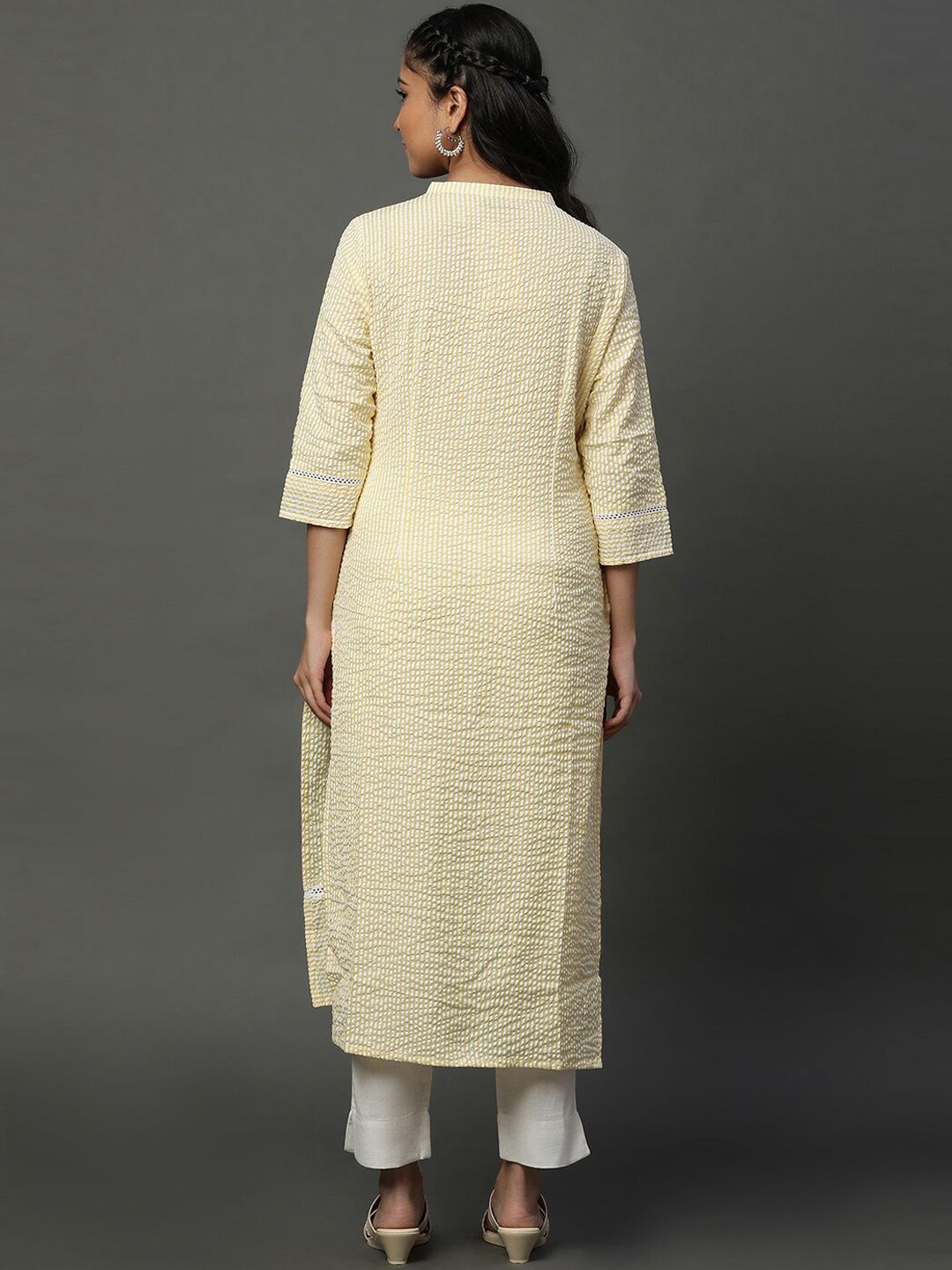 AURELIA Striped Mandarin Collar Kurta