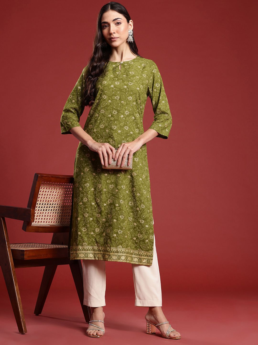 Anouk Ethnic Motifs Printed Pure Cotton Straight Kurta