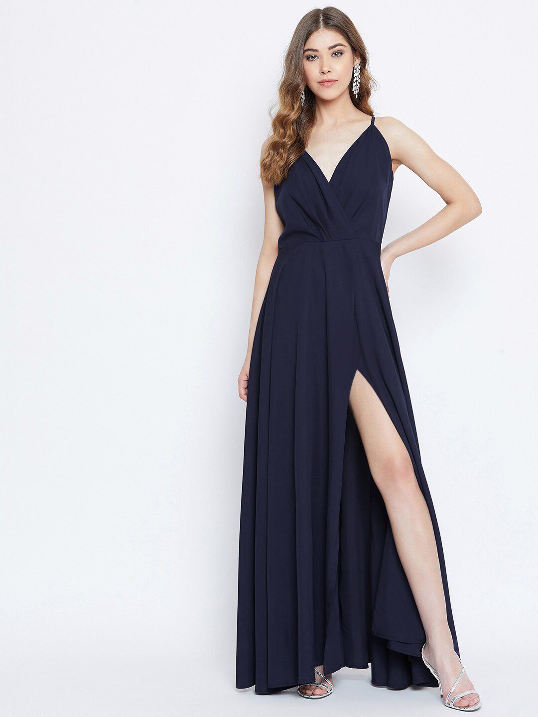 Berrylush Blue Crepe Maxi Dress