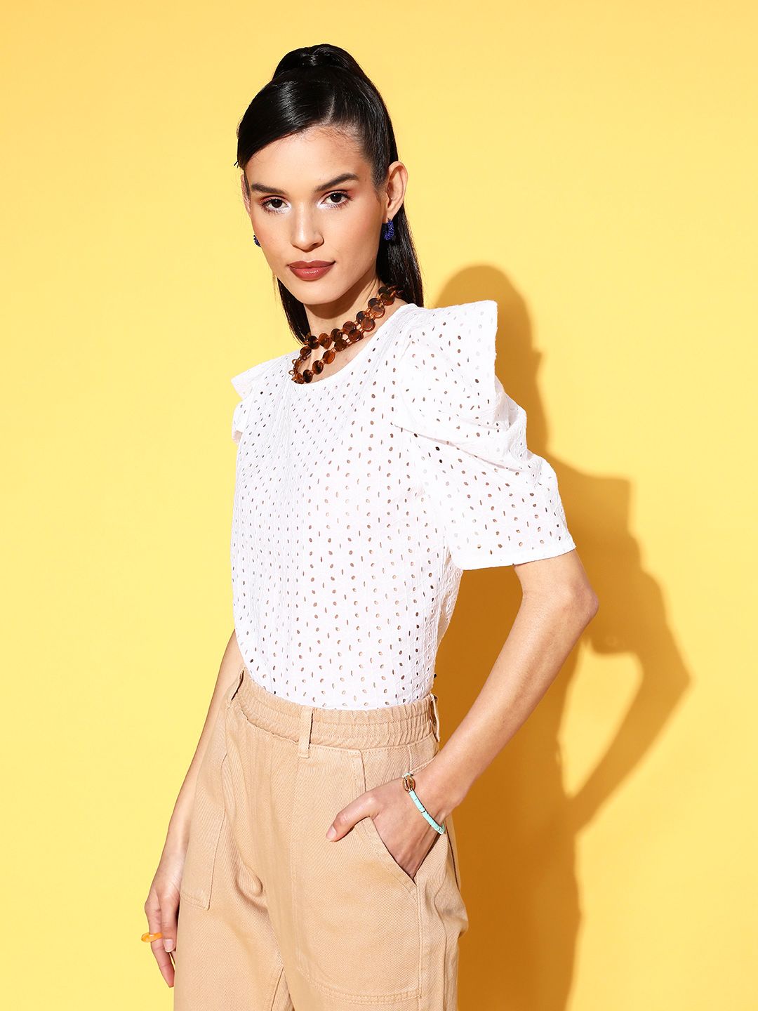 Berrylush White Power Shoulder Top