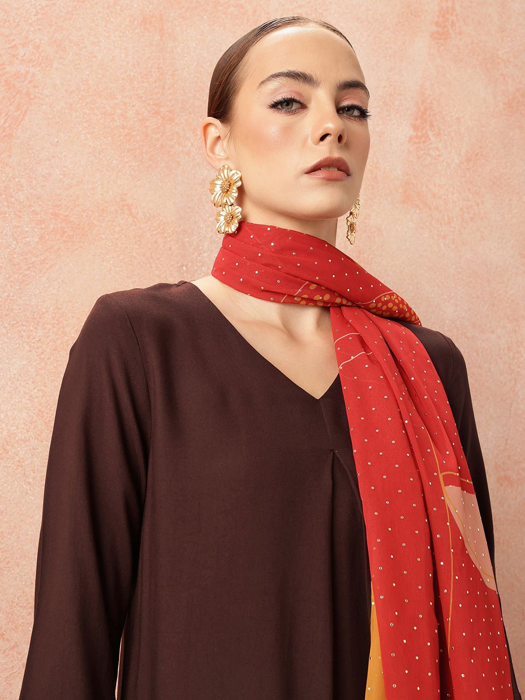 all about you Women Pleated Kurta with Trousers & Mukaish Dupatta