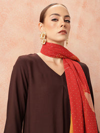 all about you Women Pleated Kurta with Trousers & Mukaish Dupatta